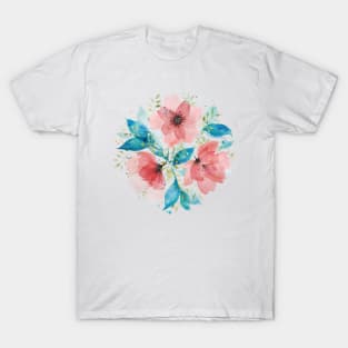 Watercolor Pink and Turquoise Botanical Arrangement 3 T-Shirt